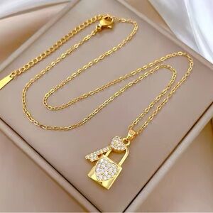 Stainless Steel Necklace Chain Lock Key Pendant